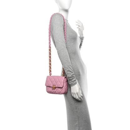 Chanel Lambskin Quilted Mini Lacquered Chain Flap Pink 2 of 11