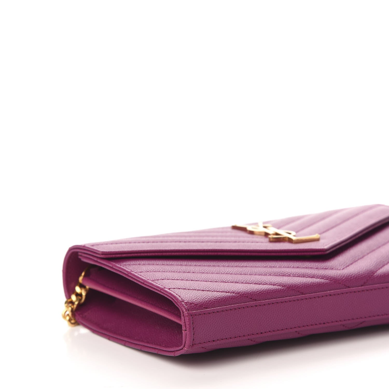 Saint Laurent Grain De Poudre Matelasse Chevron Monogram Chain Wallet Dark Grape 8 of 10