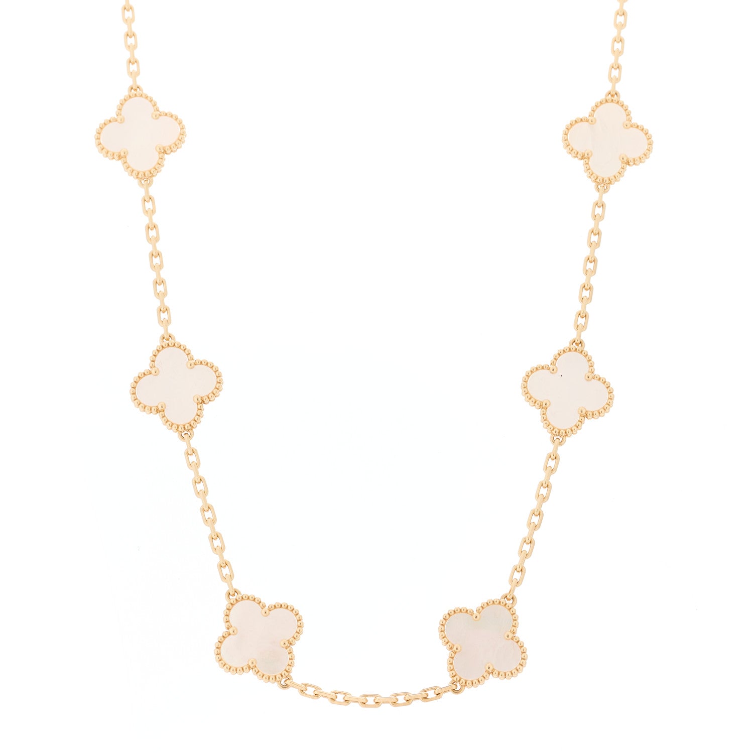 Van Cleef & Arpels 18K Yellow Gold Mother of Pearl 10 Motifs Vintage Alhambra Necklace 1 of 5