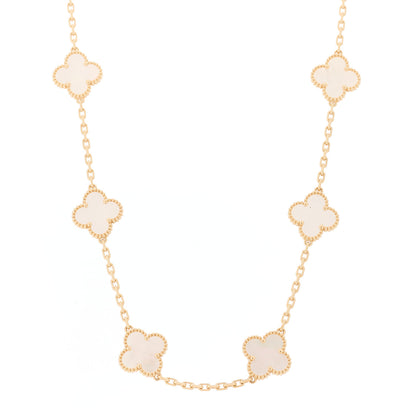 Van Cleef & Arpels 18K Yellow Gold Mother of Pearl 10 Motifs Vintage Alhambra Necklace 1 of 5
