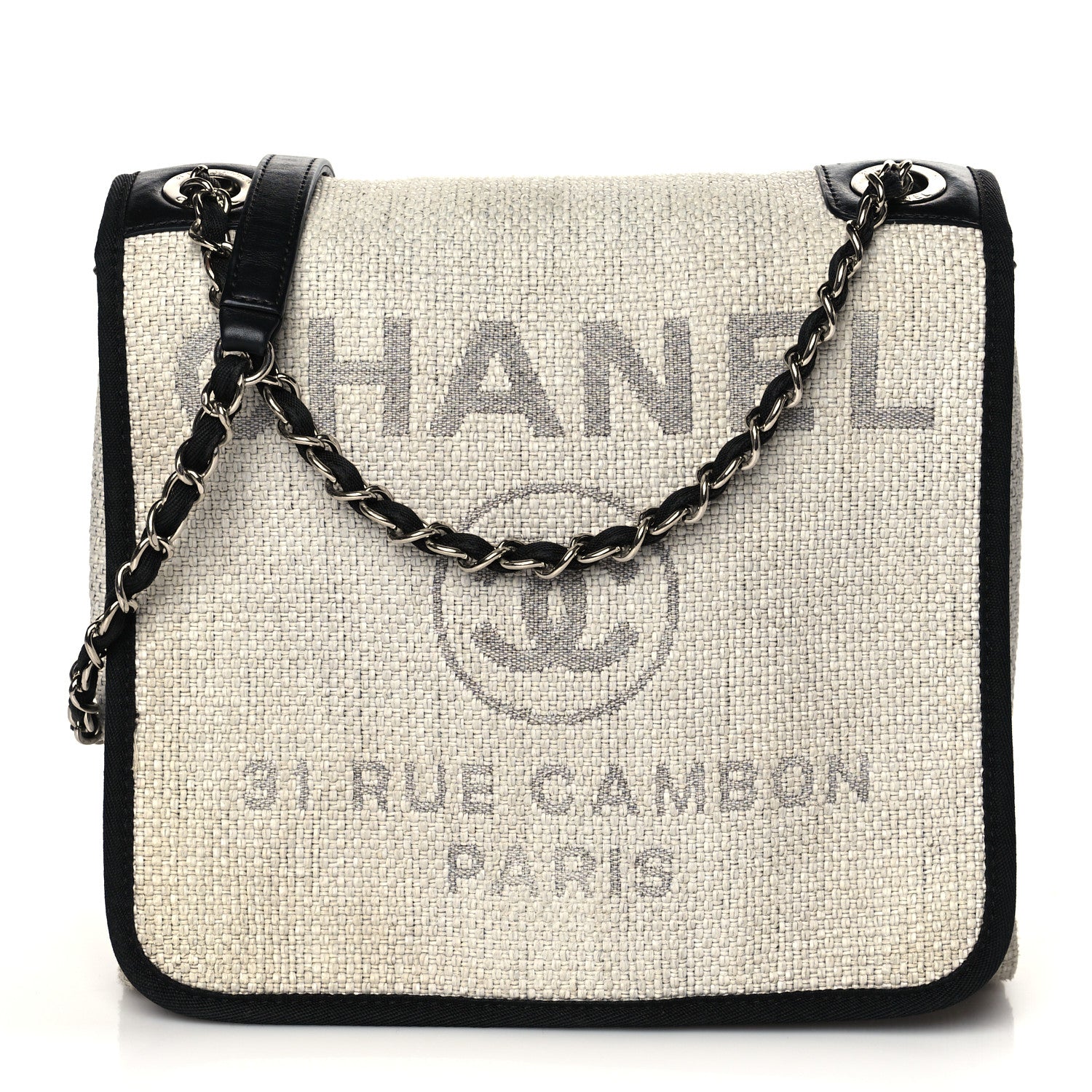 Chanel Woven Straw Raffia Small Deauville Messenger Grey 1 of 11