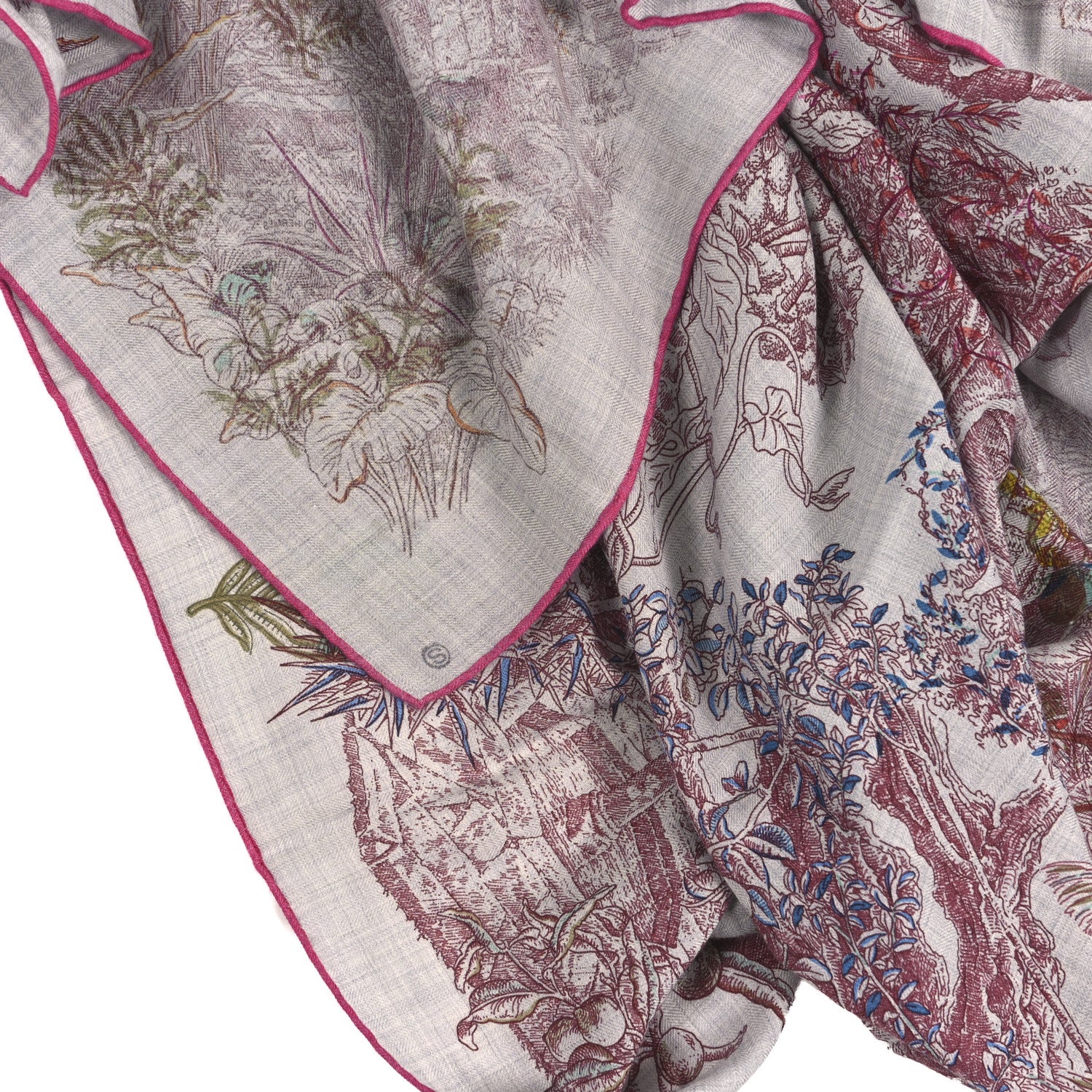 Hermes Cashmere Silk Le Jardin De Leila Au Bloc Shawl 140 Gris