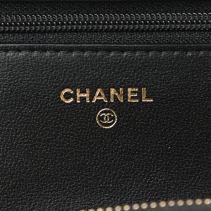 Chanel Calfskin Quilted Pearl Wallet On Chain WOC Black 10 of 19
