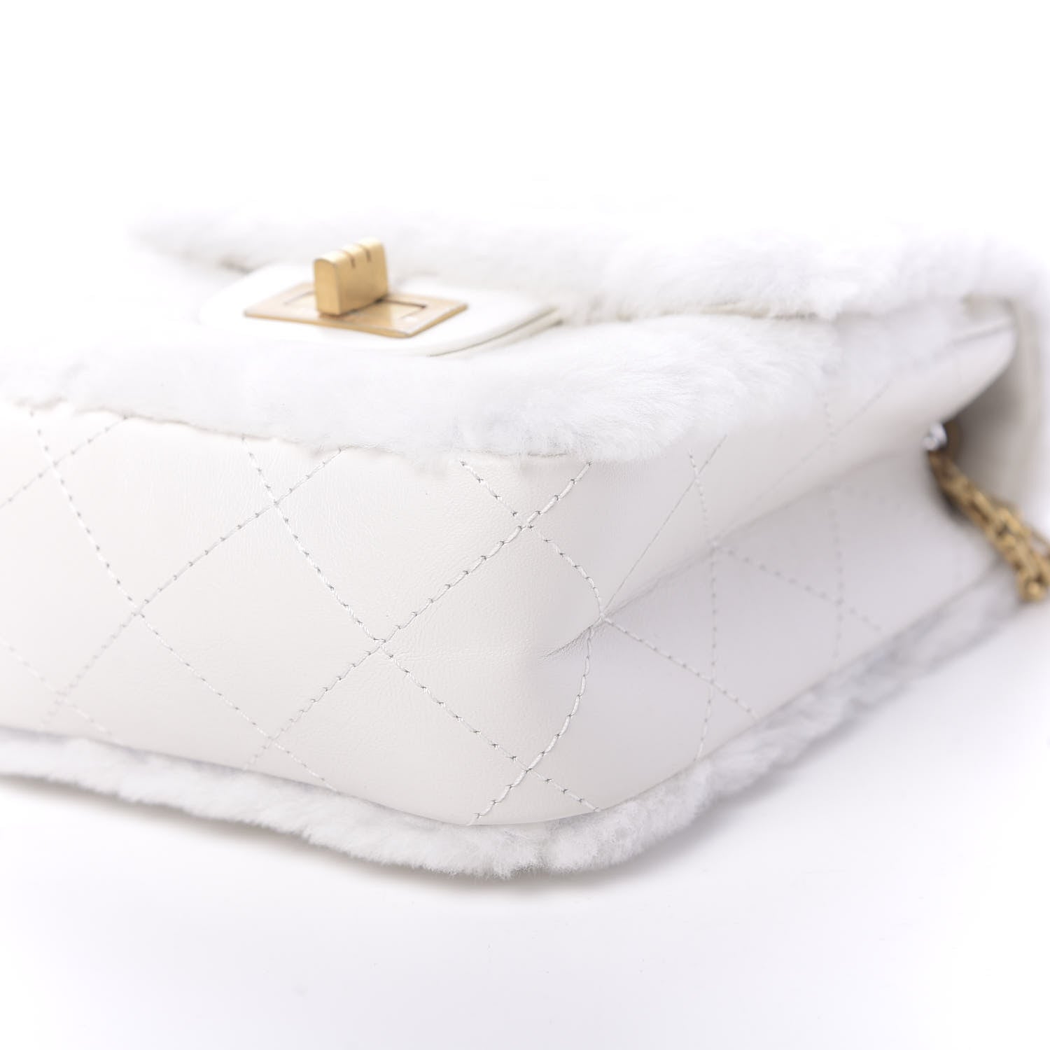 Chanel Shearling Lambskin Aged Calfskin Quilted 2.55 Reissue Mini North South Flap White 10 of 12