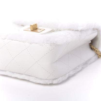 Chanel Shearling Lambskin Aged Calfskin Quilted 2.55 Reissue Mini North South Flap White 10 of 12