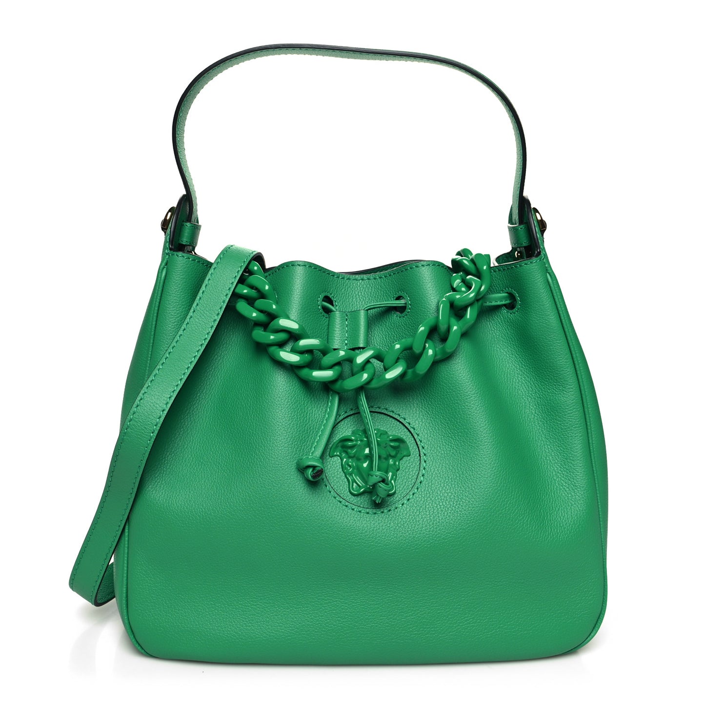 Grained Calfskin La Medusa Bucket Bag Green