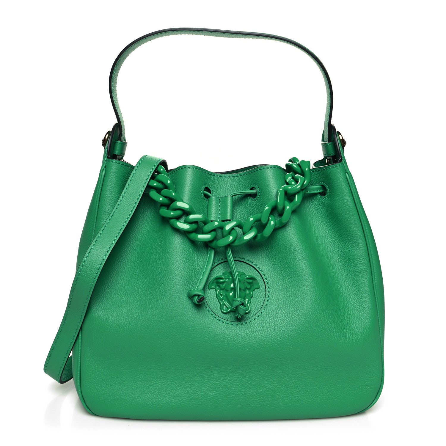 Versace Grained Calfskin La Medusa Bucket Bag Green 1 of 9