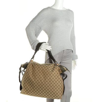 Gucci Monogram Large Bamboo Bar Tassel Shoulder Bag Green 2 of 9