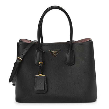 Prada Saffiano Cuir Large Double Bag Black Mughetto 1 of 10