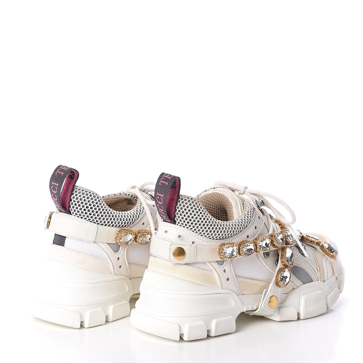 Gucci X SEGA Mesh Calfskin Suede Removable Crystals Womens Flashtrek Sneakers 37.5 Great White 4 of 7