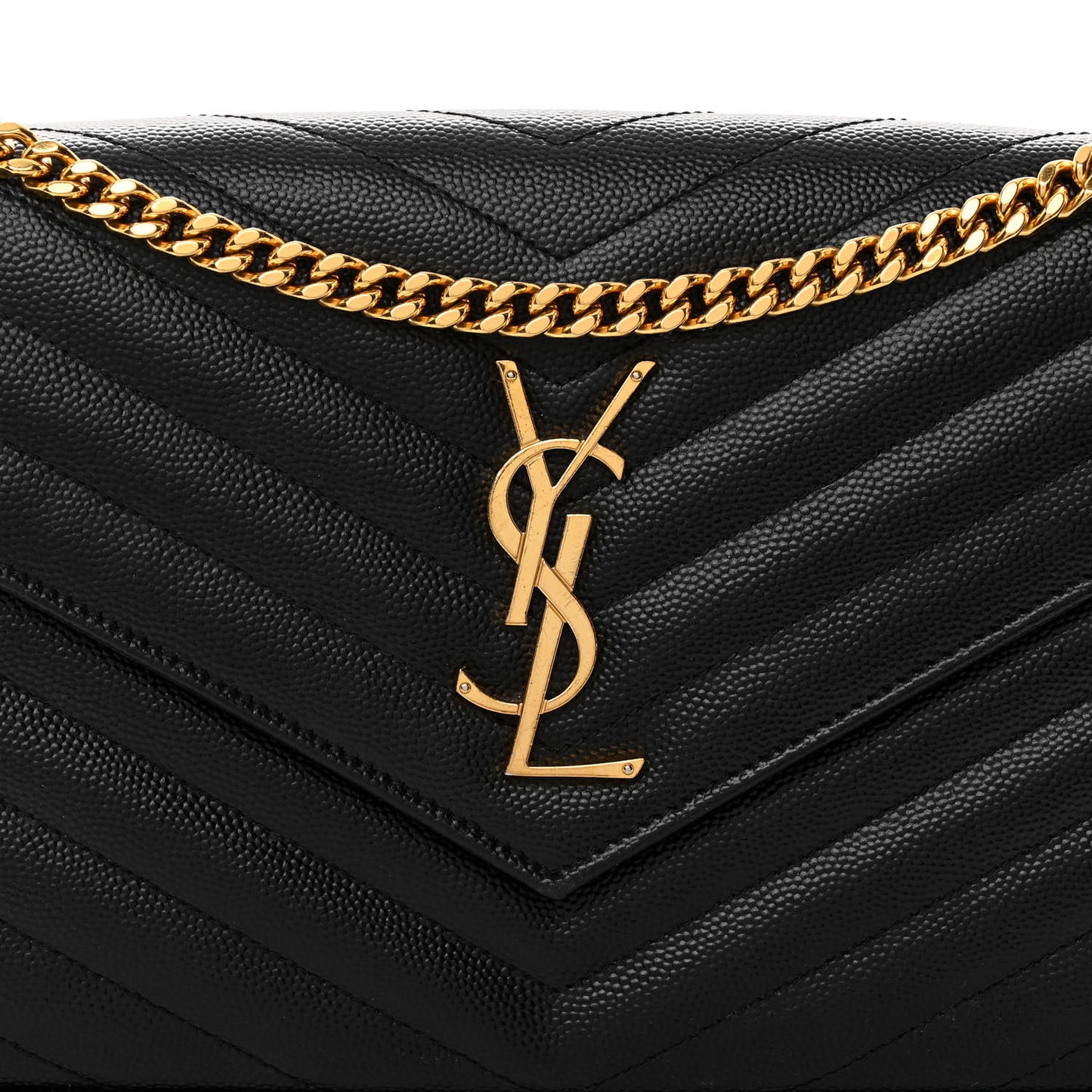 Grain De Poudre Matelasse Chevron Monogram Chain Wallet Black