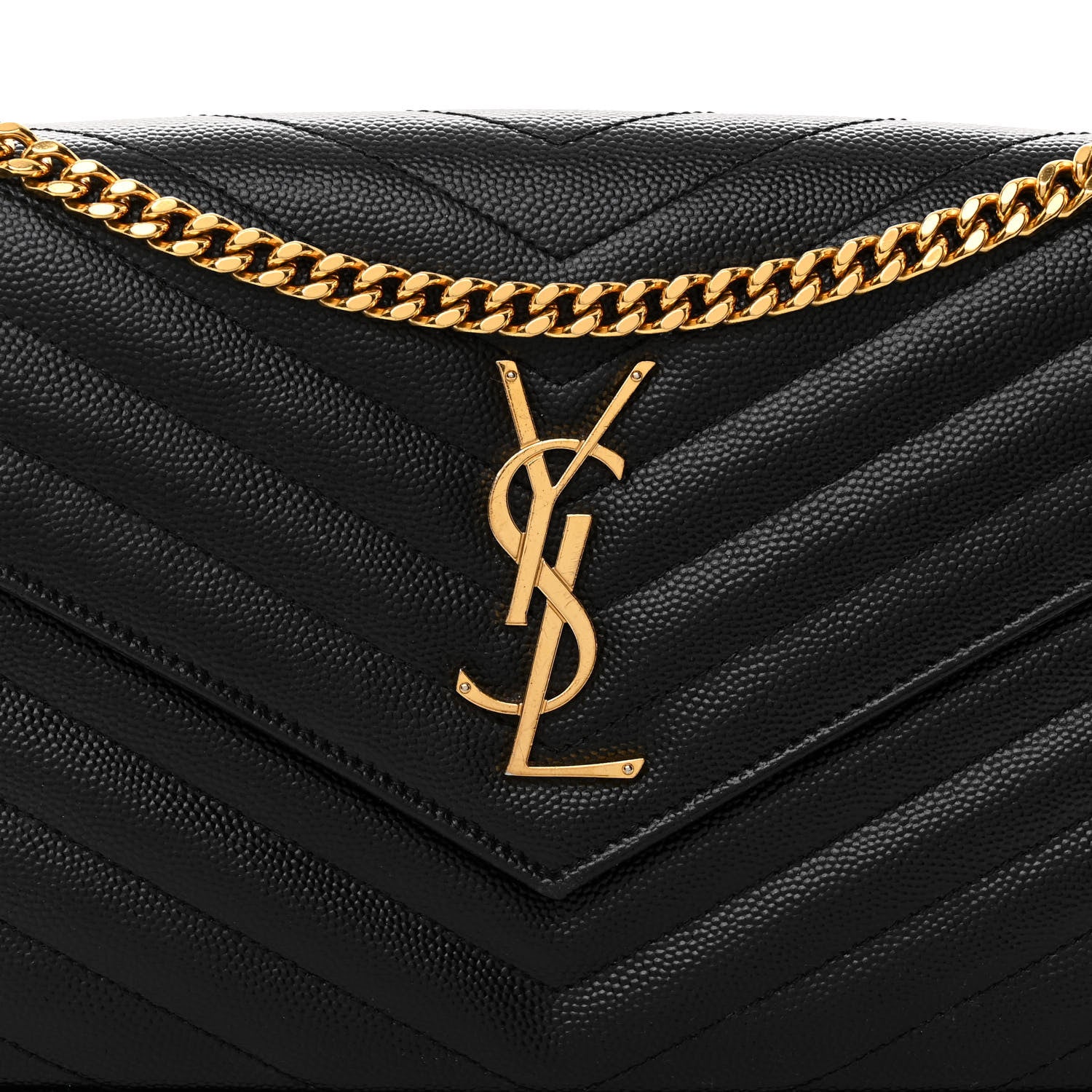 Saint Laurent Grain De Poudre Matelasse Chevron Monogram Chain Wallet Black 7 of 9