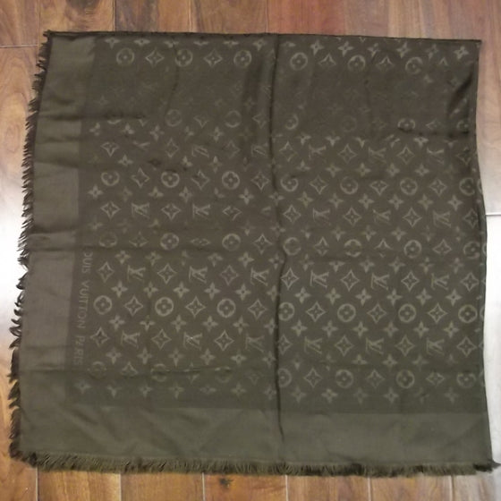 Louis Vuitton Wool Silk Monogram Shawl Brown 1 of 6