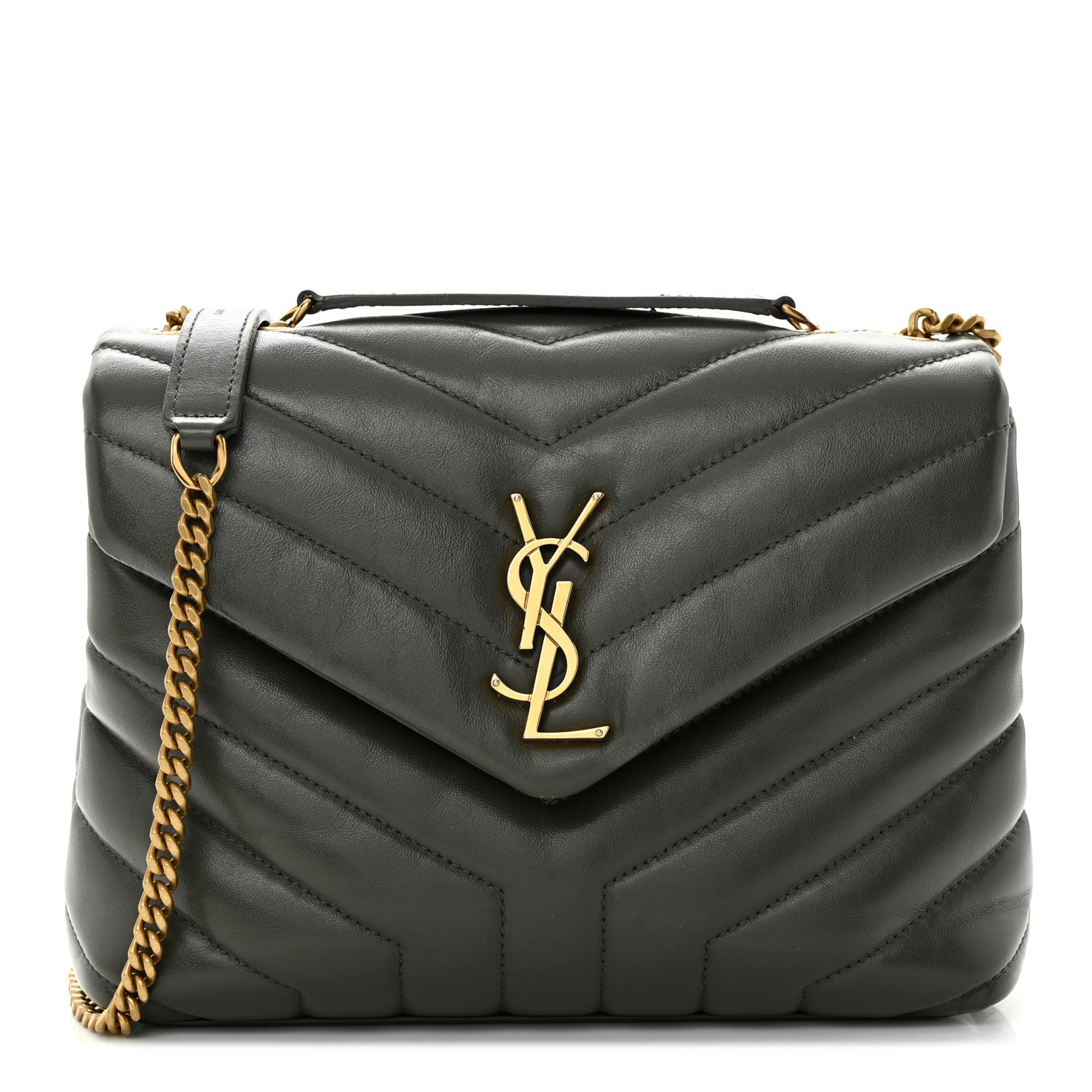 Saint Laurent Calfskin Y Quilted Monogram Small Loulou Chain Satchel Olive 1 of 15