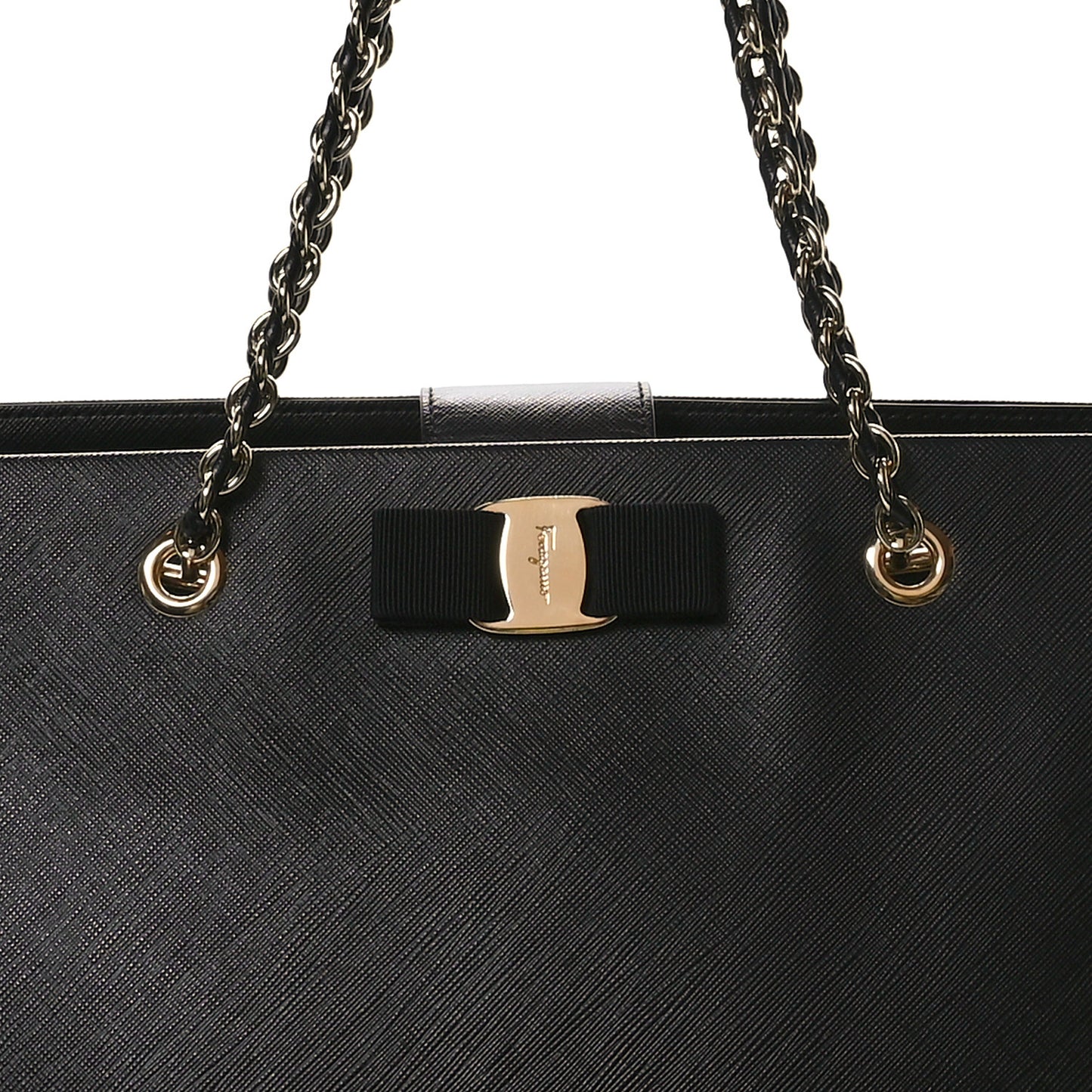 Printed Calfskin Vara Bow Chain Tote Black