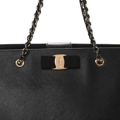 Salvatore Ferragamo Printed Calfskin Vara Bow Chain Tote Black 7 of 9