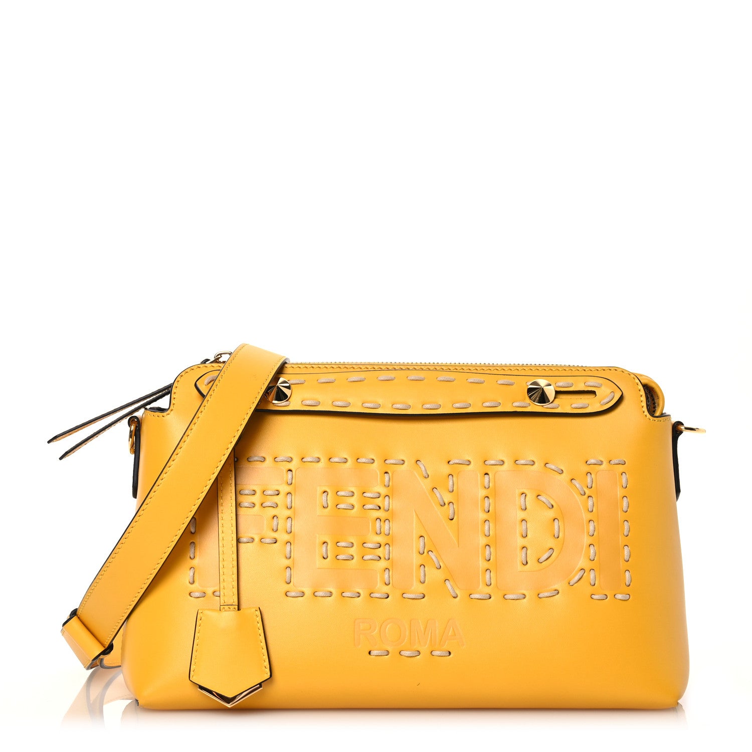 Fendi Vitello King Macro Stitchings Logo Medium By The Way Boston Bag Mimosa 1 of 17