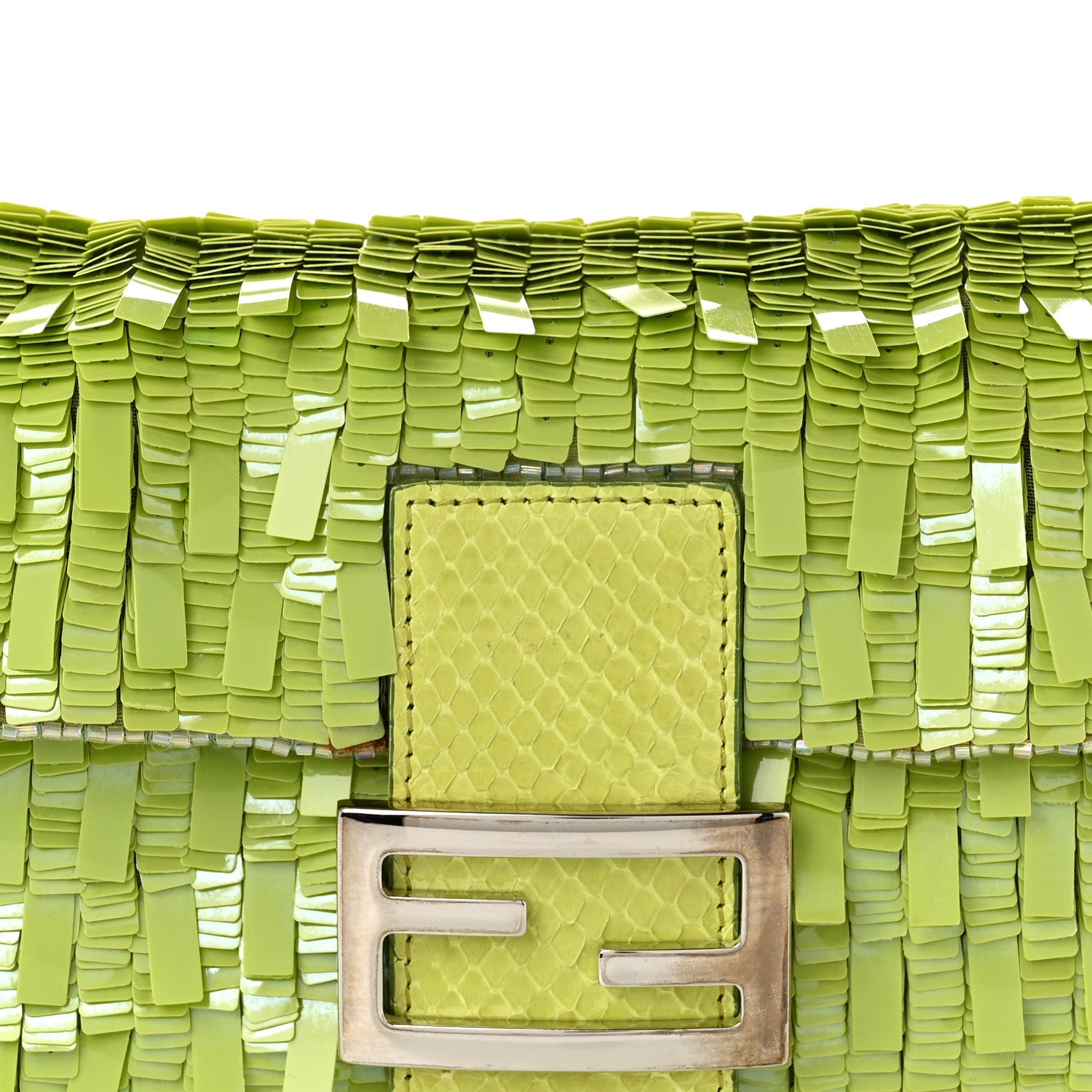 Fendi Sequin Beaded Snakeskin Baguette Green 7 of 10