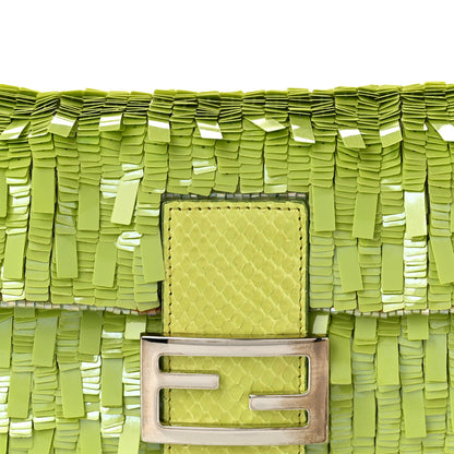 Fendi Sequin Beaded Snakeskin Baguette Green 7 of 10