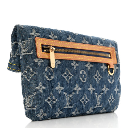 Louis Vuitton Monogram Denim Pochette Plat Clutch Blue 3 of 7
