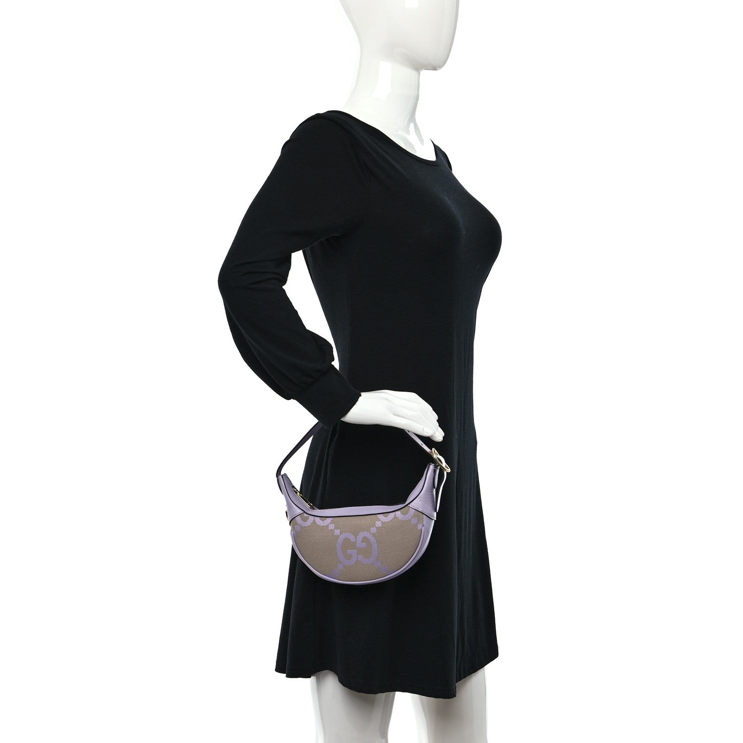 Gucci Monogram Jumbo GG Textured Dollar Calfskin Mini Ophidia Half Moon Hobo Beige Lapis 2 of 10