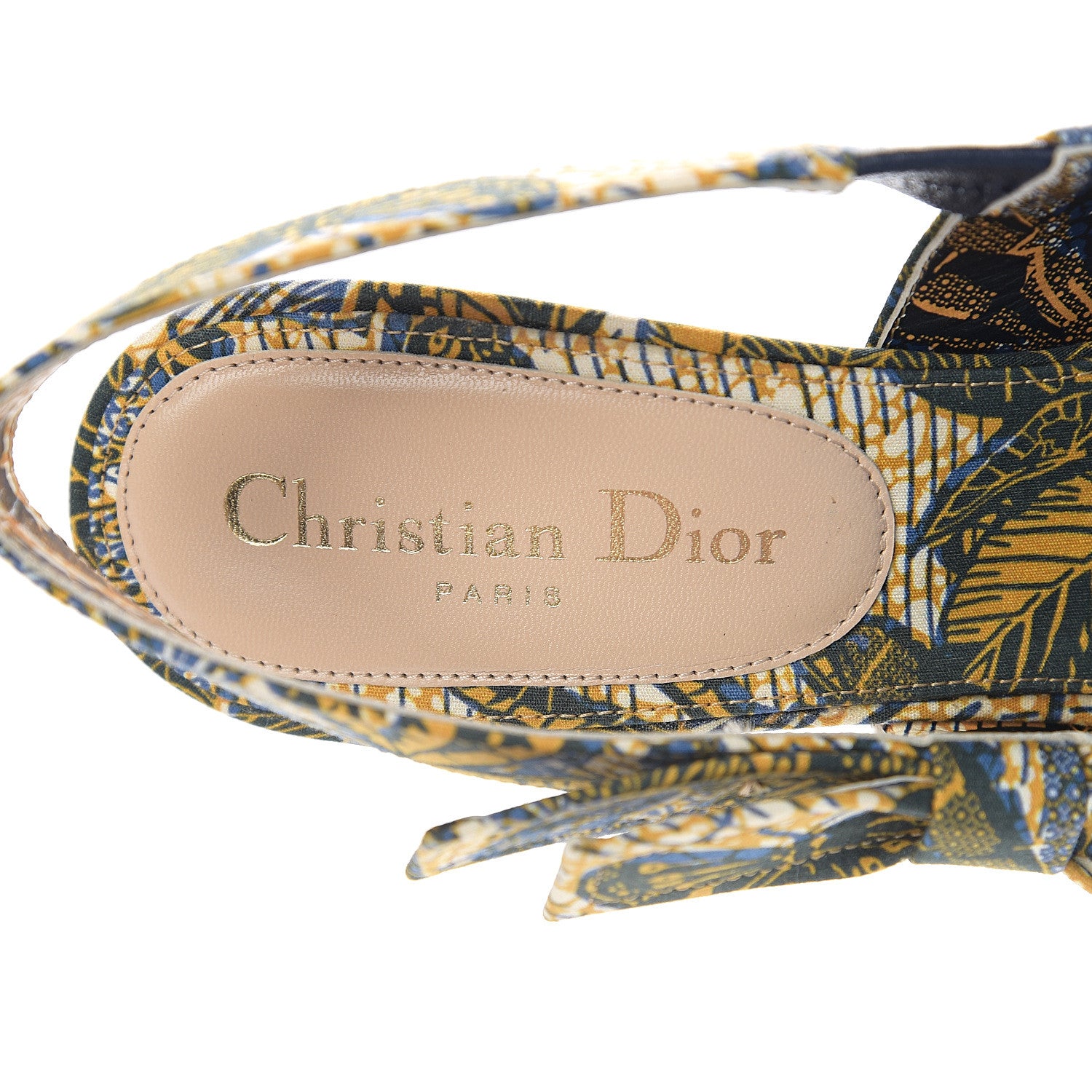 Christian Dior Toile De Jouy Sweet D Slingback Pumps 37.5 Blue Yellow 6 of 8