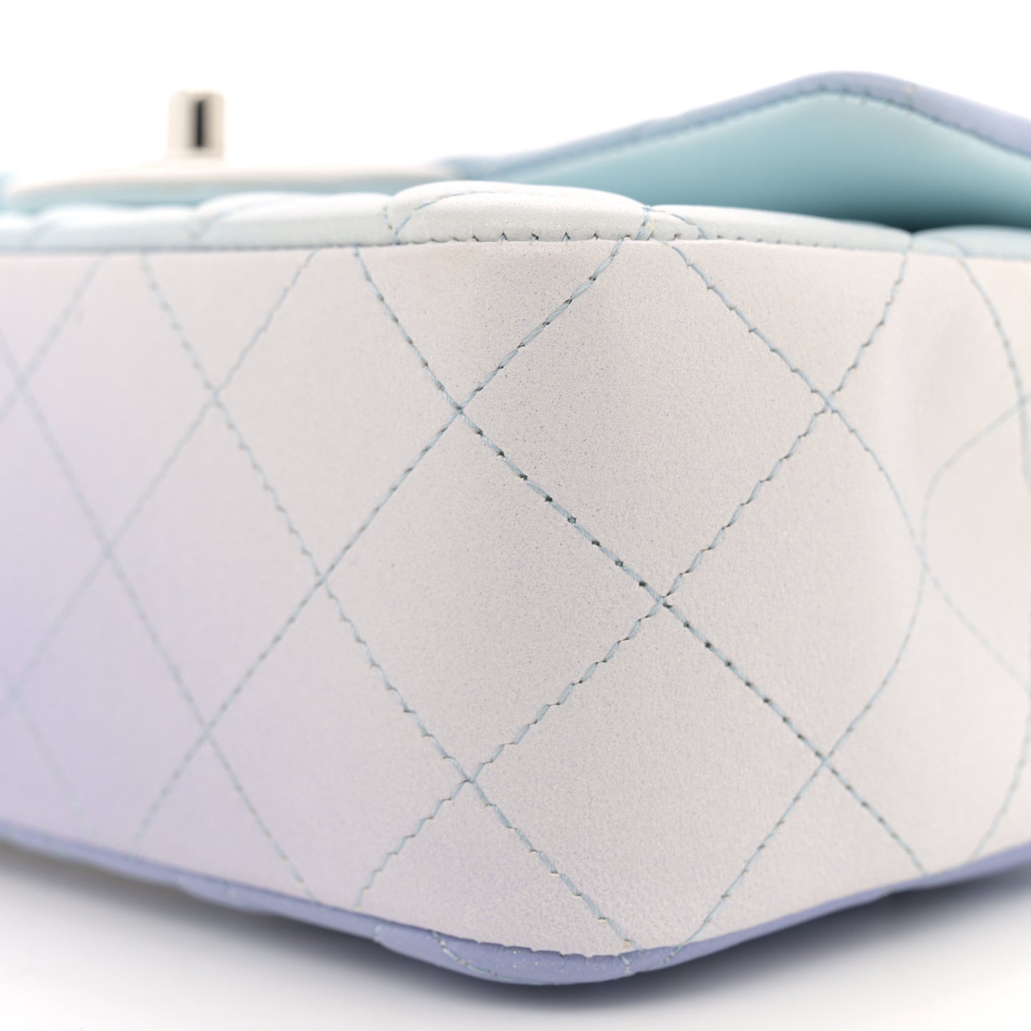 Perforated Lambskin Quilted Mini Rectangular Flap Light Blue Light Purple White