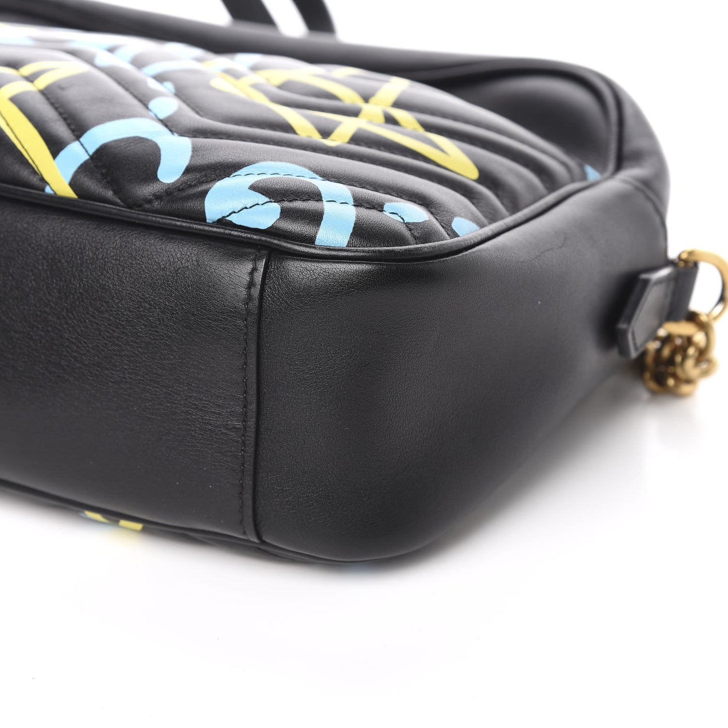 Calfskin Matelasse GucciGhost Medium GG Marmont Chain Shoulder Bag Black New Acquamarine