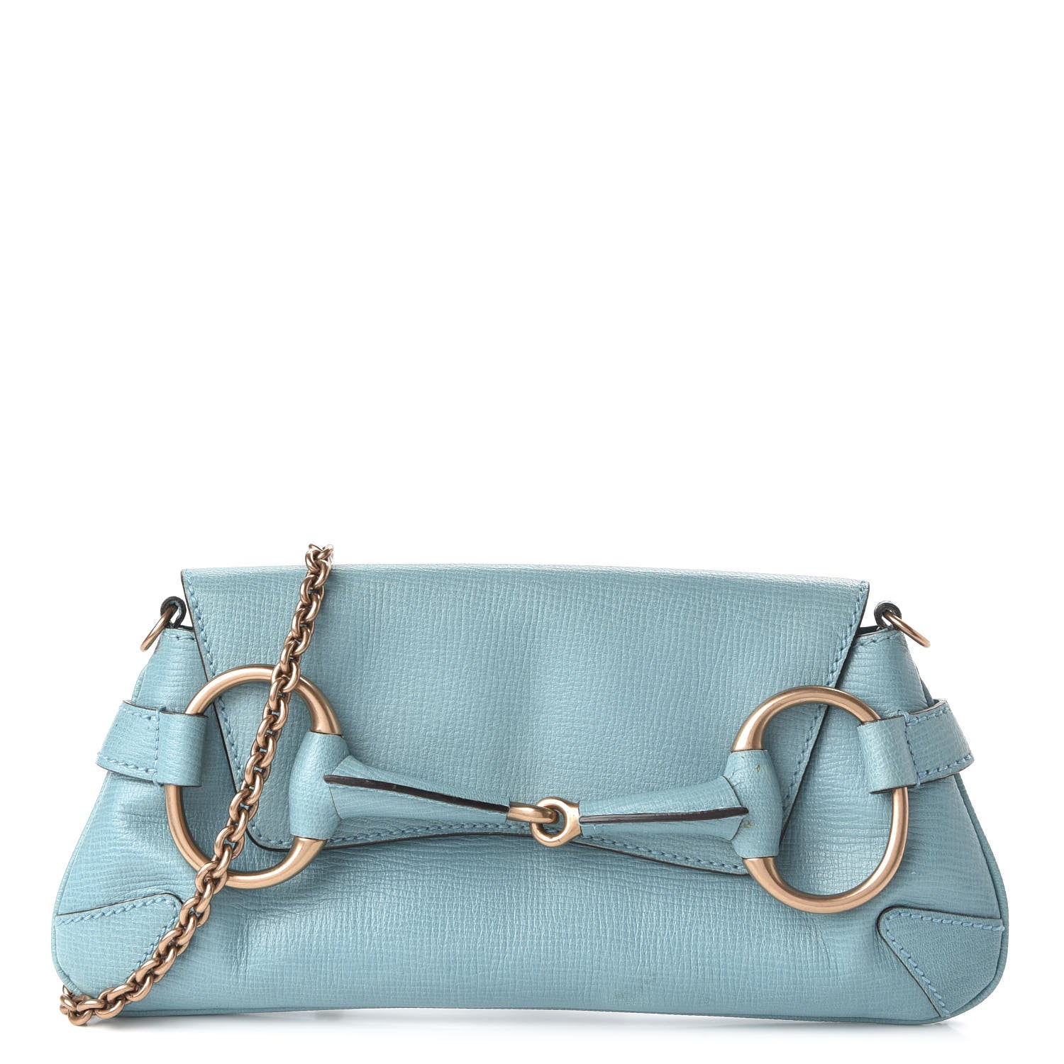 Gucci Textured Calfskin Horsebit Chain Clutch Turquoise 1 of 10