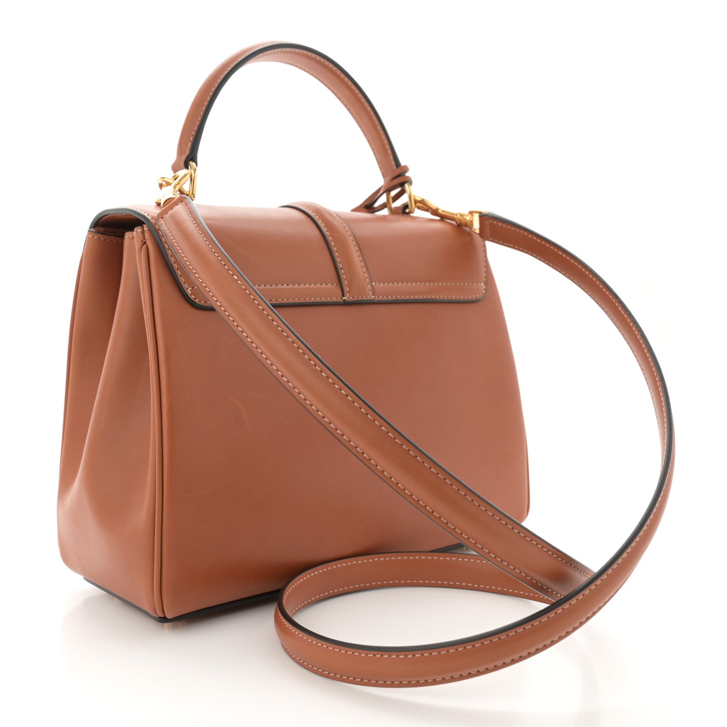 Satinated Calfskin Small 16 Top Handle Bag Tan