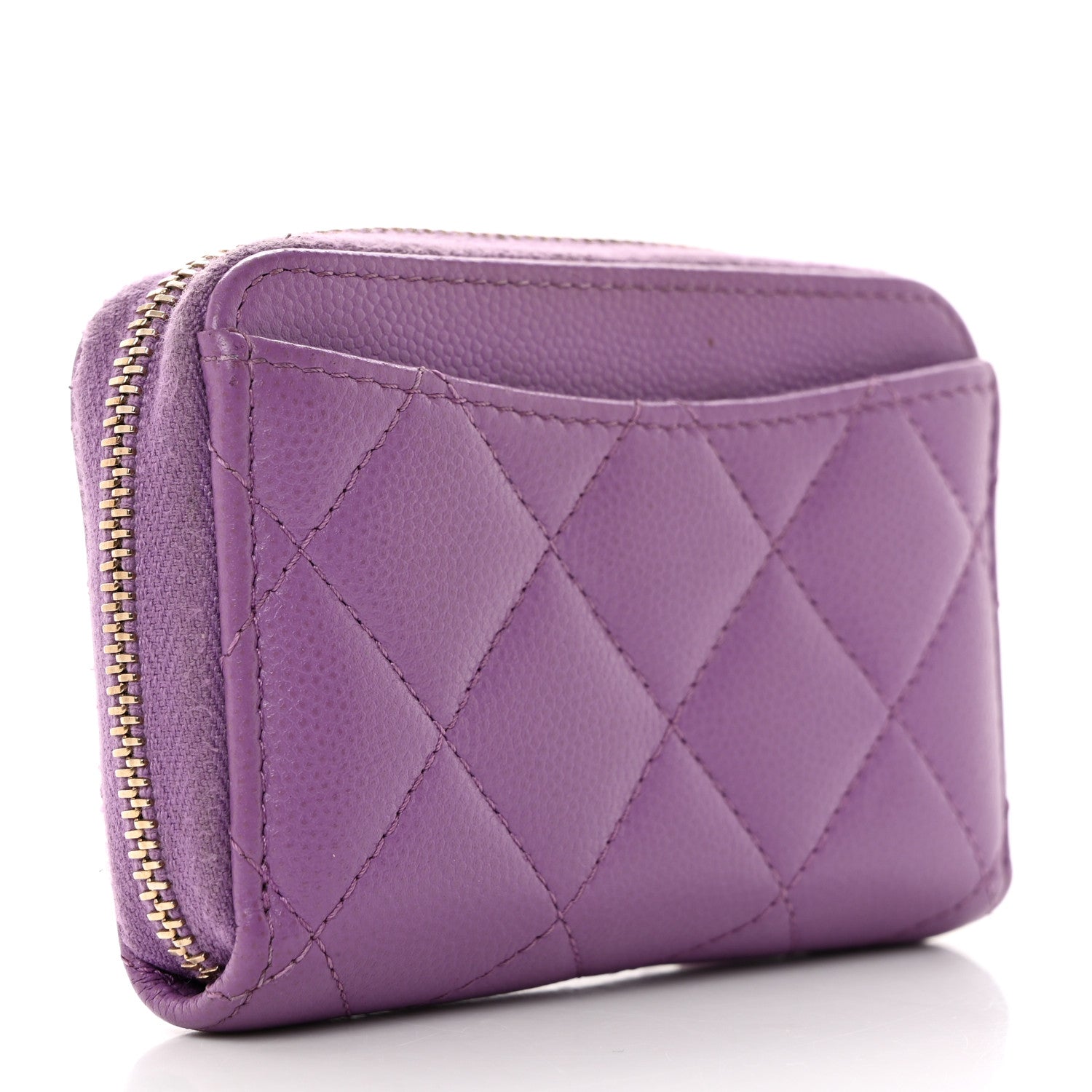 Chanel Caviar Quilted Zip Around Coin Purse Wallet Purple 3 of 10