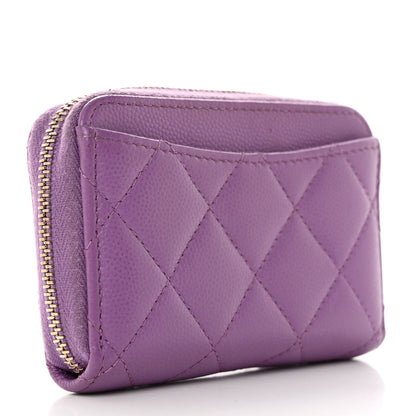 Chanel Caviar Quilted Zip Around Coin Purse Wallet Purple 3 of 10