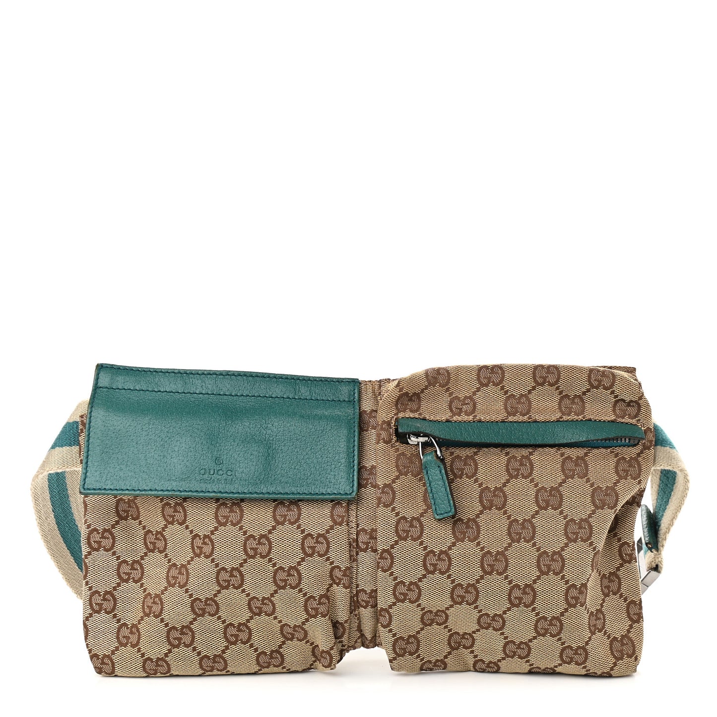 GG Monogram Web Double Pocket Belt Bag Turquoise