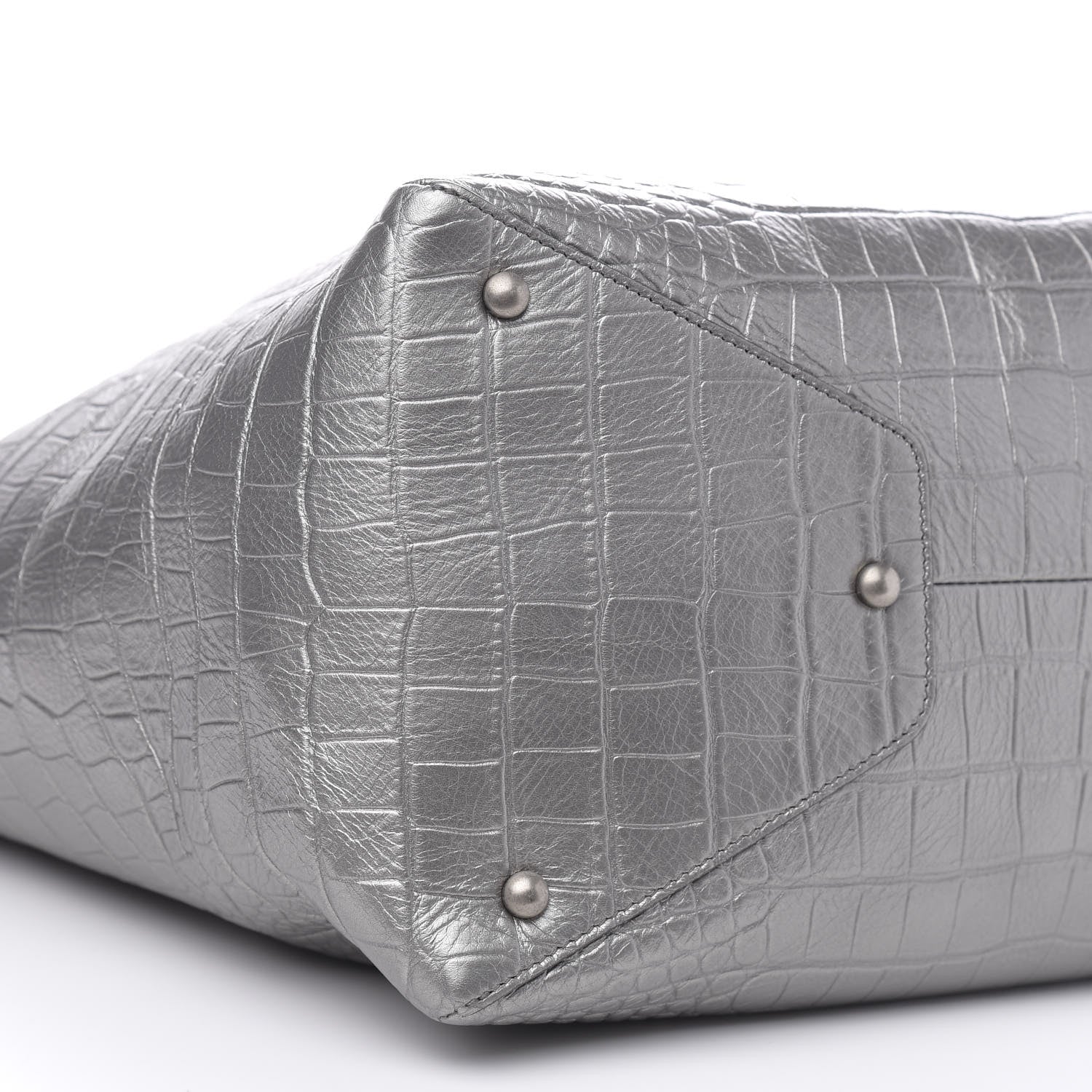 Chanel Calfskin Crocodile Embossed Large Cocodile Shopping Tote Silver 8 of 9