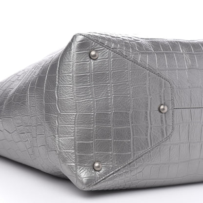 Chanel Calfskin Crocodile Embossed Large Cocodile Shopping Tote Silver 8 of 9