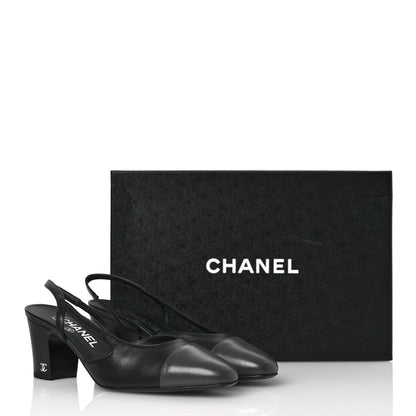 Chanel Lambskin Cap Toe CC Slingback Sandals 37 Black Dark Grey 11 of 11