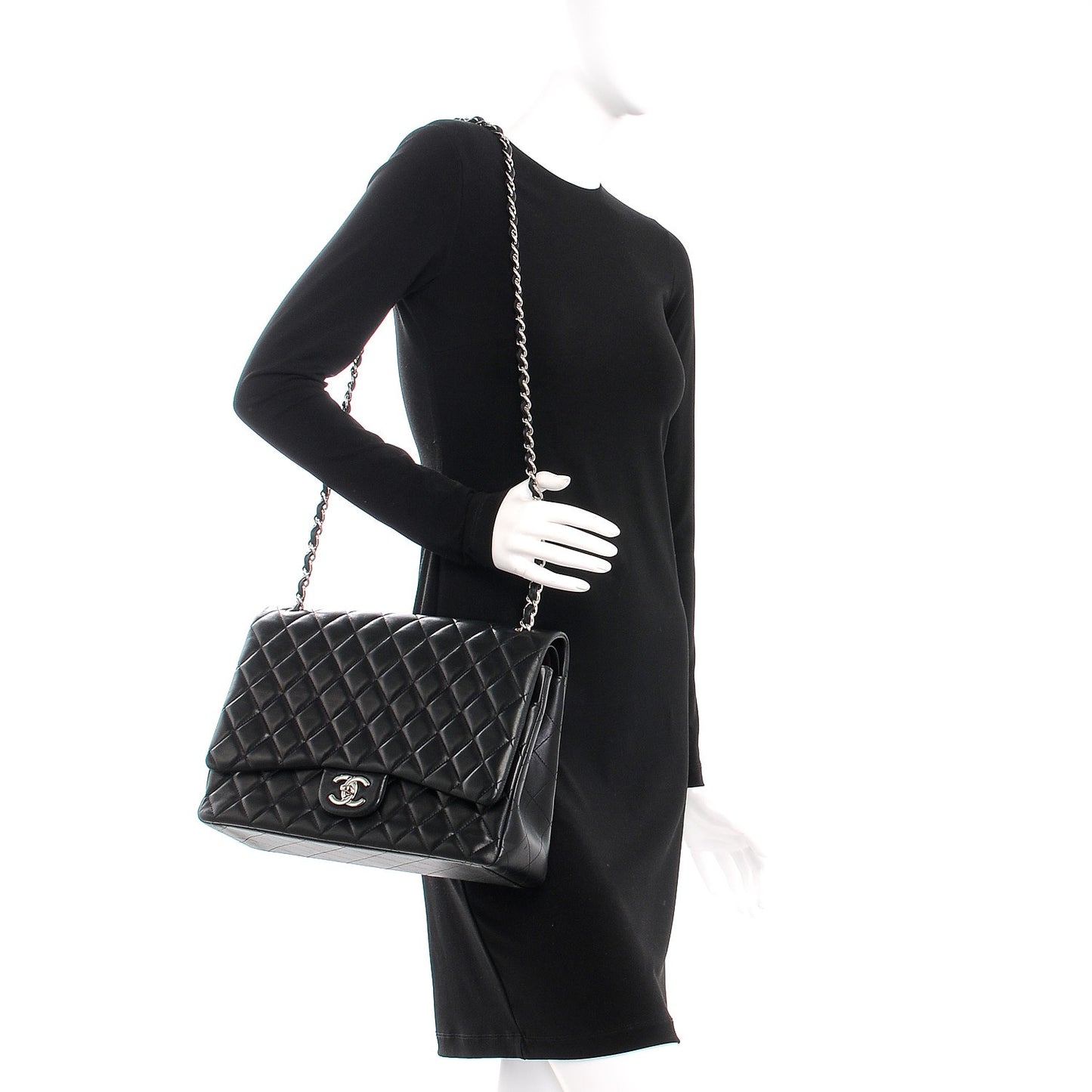 Lambskin Quilted Maxi Double Flap Black