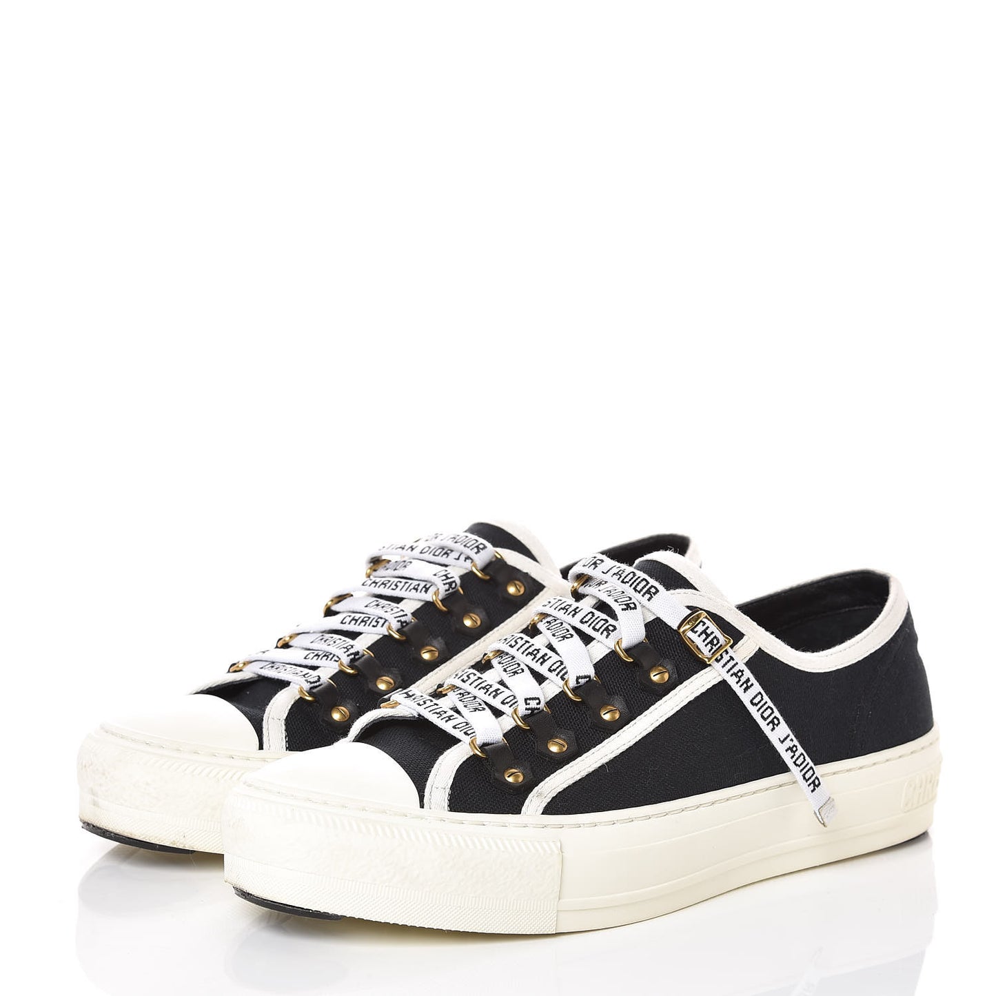 Canvas Walk'n Dior Low Top Sneakers 38.5 Black White