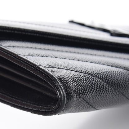 Saint Laurent Grain De Poudre Matelasse Chevron Monogram Flap Wallet Black 8 of 9