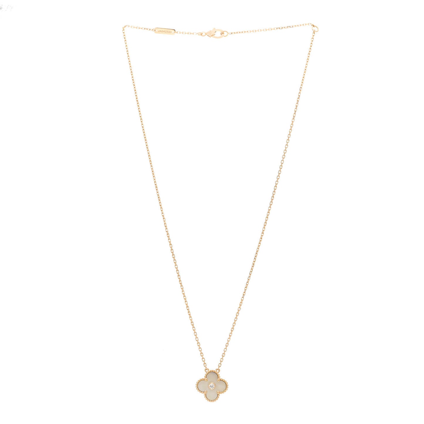 18K Yellow Gold Diamond Yellow Mother of Pearl Vintage Alhambra Pendant Necklace