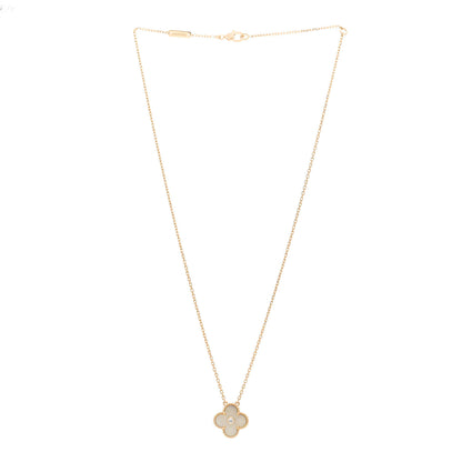 Van Cleef & Arpels 18K Yellow Gold Diamond Yellow Mother of Pearl Vintage Alhambra Pendant Necklace 3 of 6