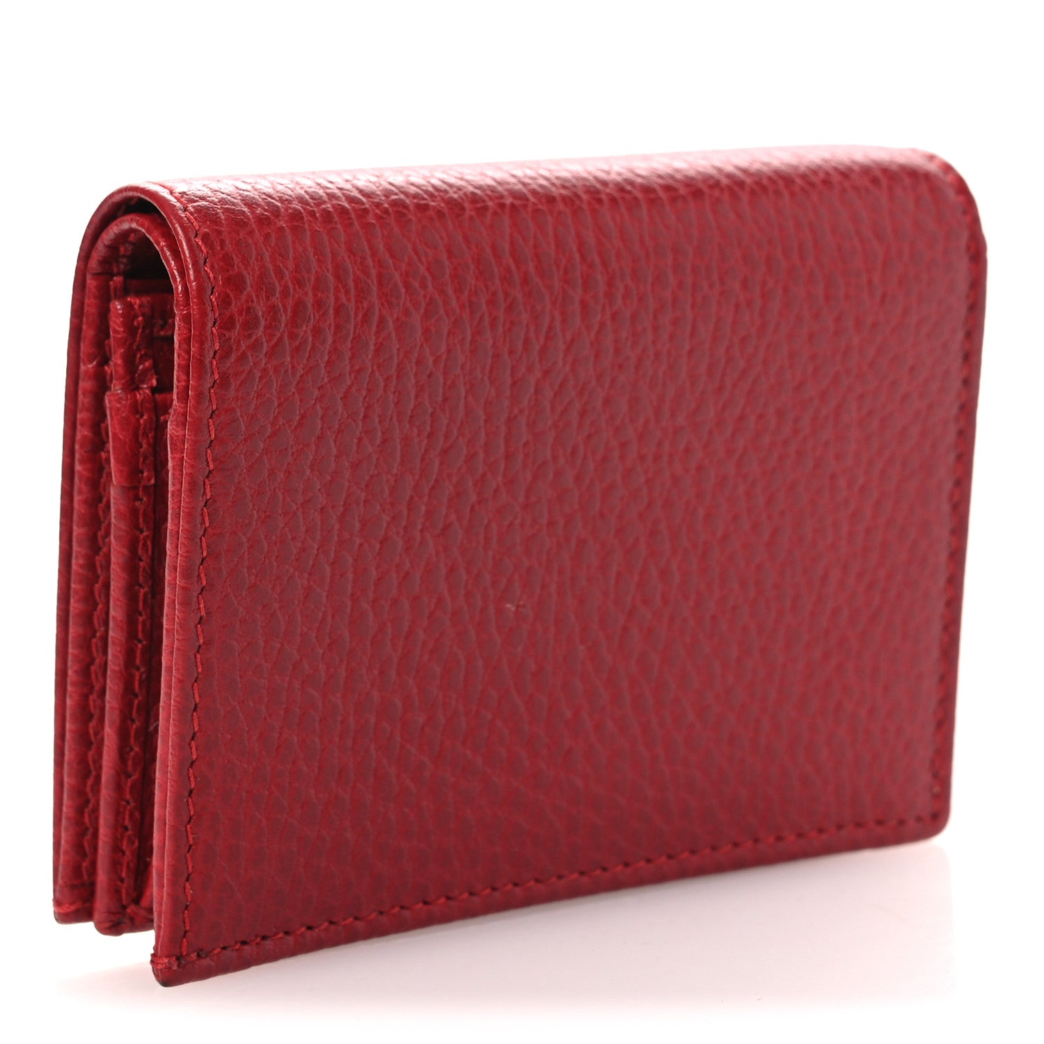 Gucci Pebbled Calfskin GG Marmont Card Case Hibiscus Red 3 of 8