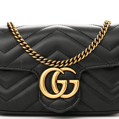 Gucci Calfskin Matelasse Super Mini GG Marmont Shoulder Bag Black 8 of 15