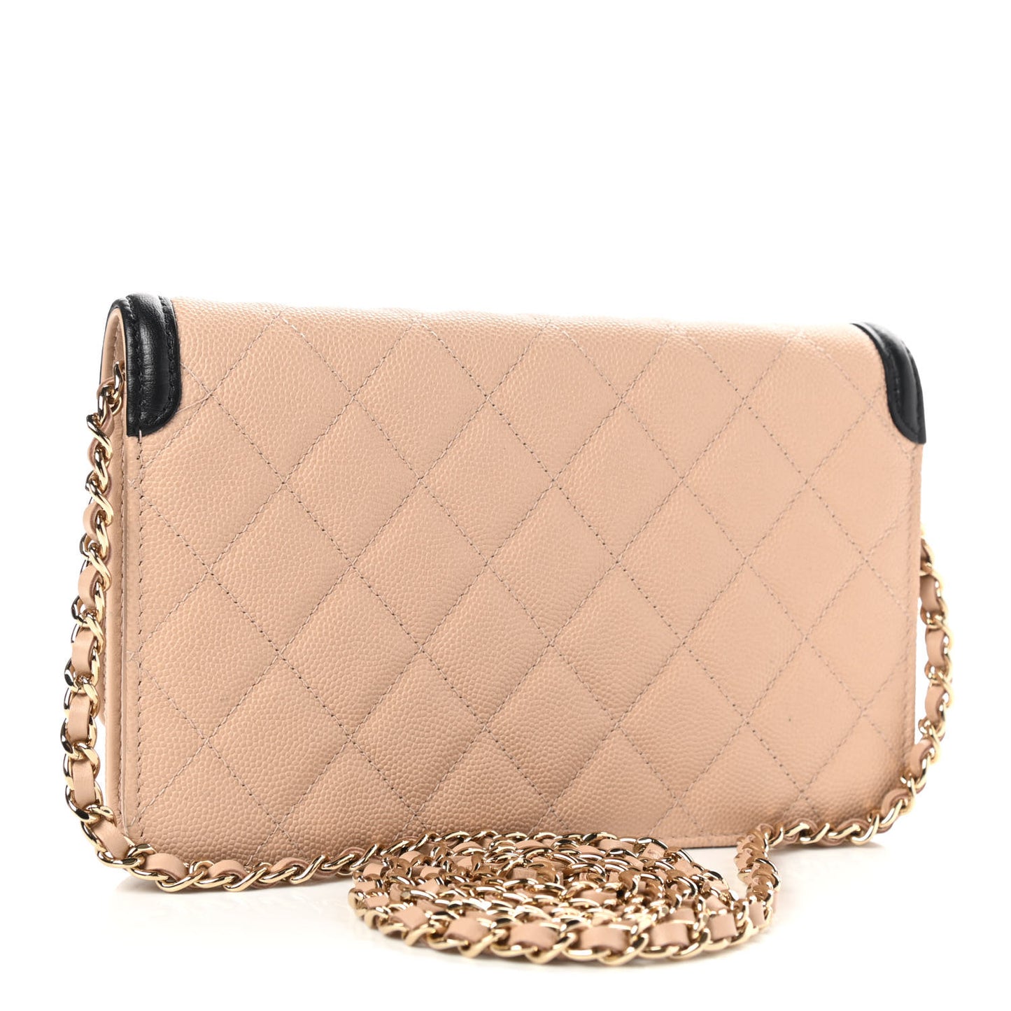 Caviar Quilted CC Filigree Wallet On Chain WOC Beige Black