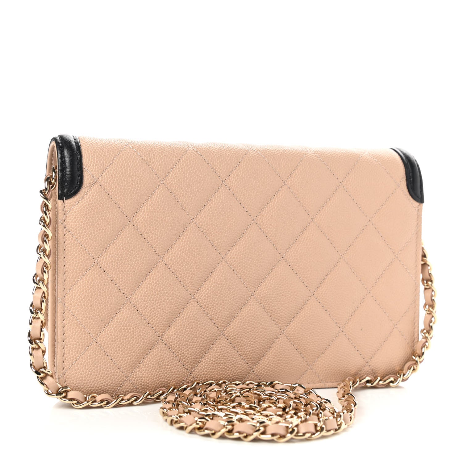 Chanel Caviar Quilted CC Filigree Wallet On Chain WOC Beige Black 3 of 11