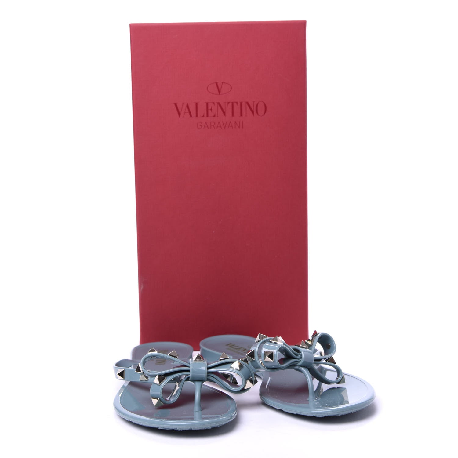 Valentino Garavani PVC Jelly Rockstud Bow Thong Sandals 37 Aqua 9 of 9