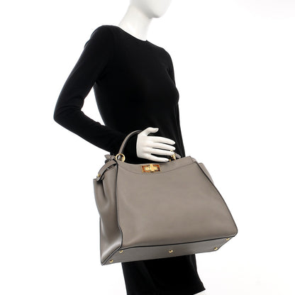 Fendi Vitello Seta Suede Plexiglass Tortoise Large Peekaboo Iconic Satchel Asfalto Marrone 3 of 8
