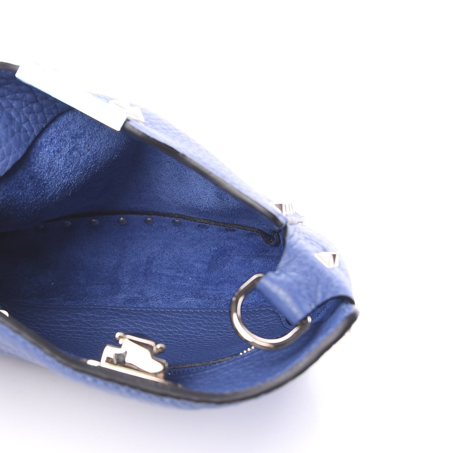 Pebbled Calfskin Mini Rockstud Flip-Lock Messenger Bag Blu Delft