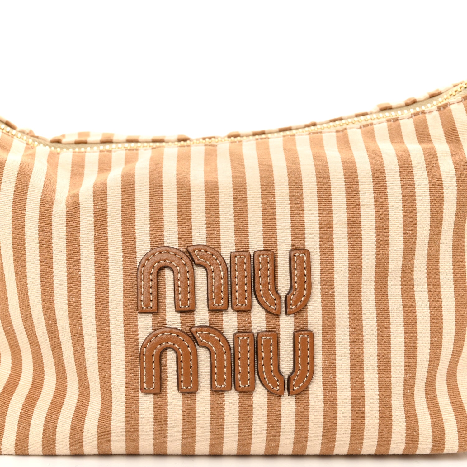 Miu Miu Cotton Linen Calfskin Striped Mini Spirit Cire Bag Tan Caramel 8 of 10