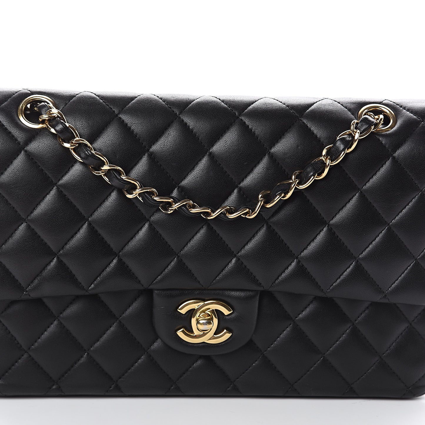 Lambskin Quilted Medium Double Flap Black